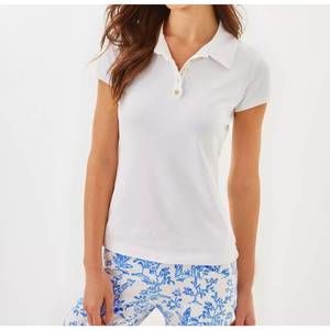 NEW LILLY PULITZER upf 50+ luxletic frida scallop polo top in resort white